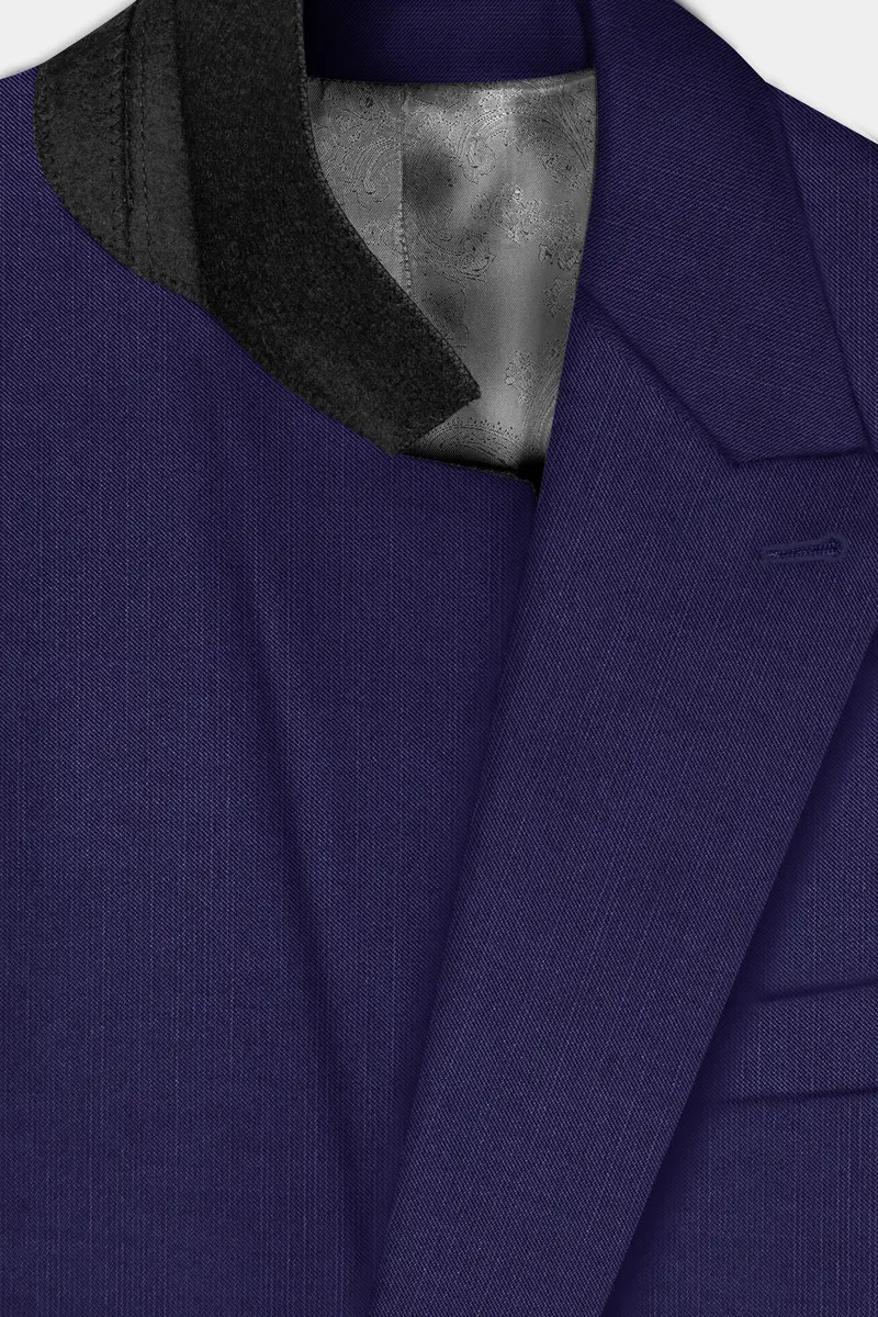 Triton-Martinique Blue Solid Wool Rich Double Breasted Slight Stretch Blazer 5
