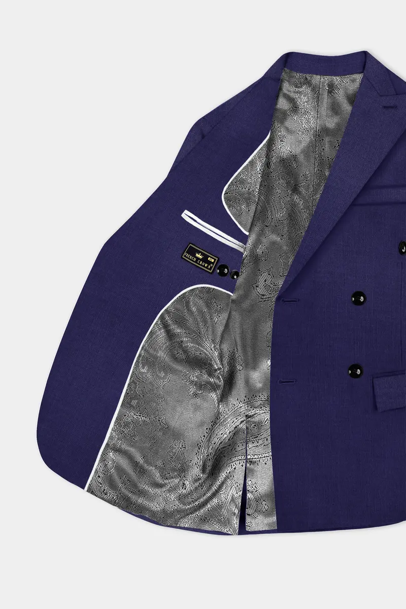 Triton-Martinique Blue Solid Wool Rich Double Breasted Slight Stretch Blazer 6