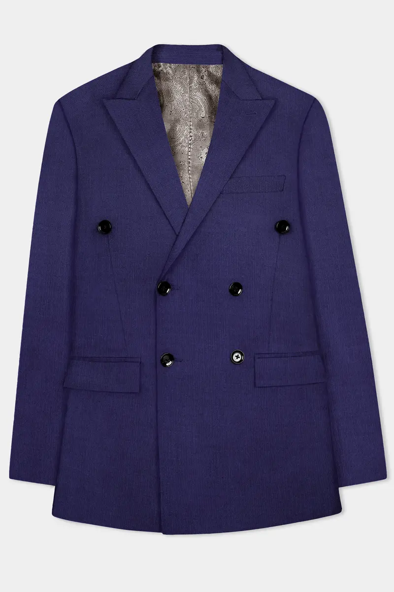 Triton-Martinique Blue Solid Wool Rich Double Breasted Slight Stretch Blazer 8
