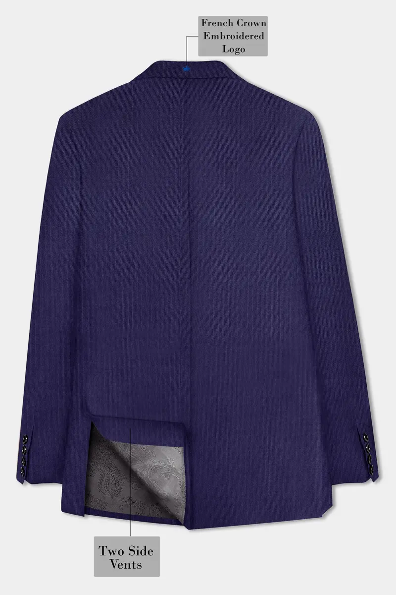 Triton-Martinique Blue Solid Wool Rich Double Breasted Slight Stretch Blazer 9