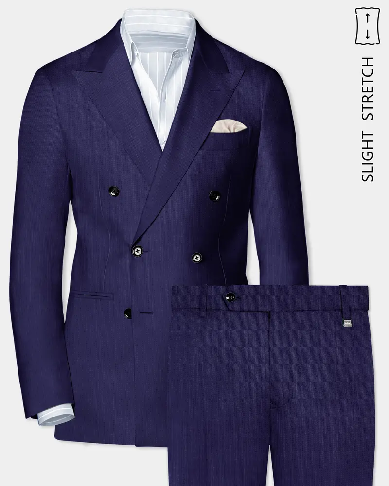 Triton-Martinique Blue Solid Wool Rich Double Breasted Slight Stretch Suit 1