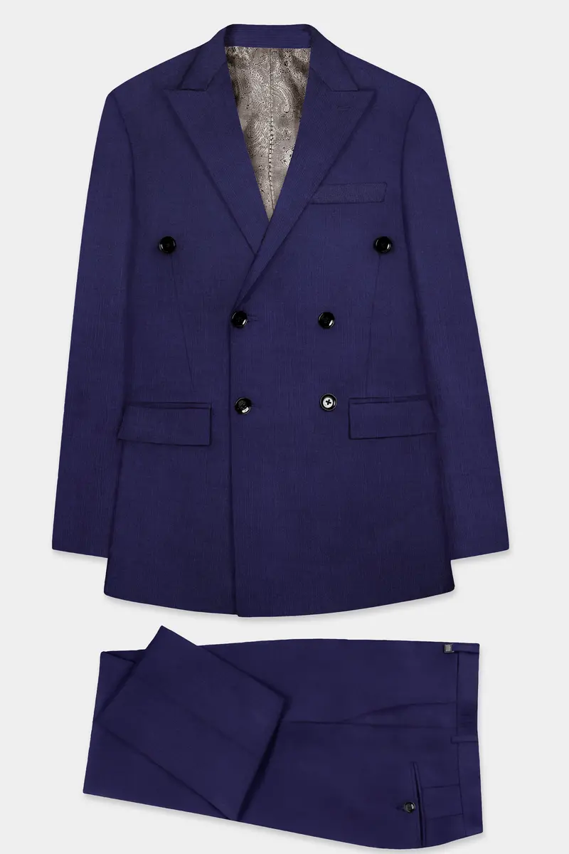Triton-Martinique Blue Solid Wool Rich Double Breasted Slight Stretch Suit 11