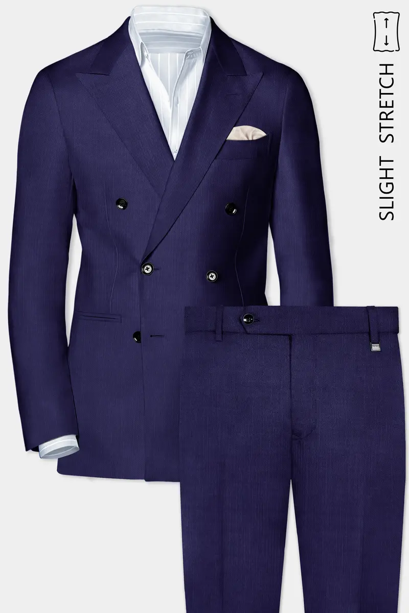 Triton-Martinique Blue Solid Wool Rich Double Breasted Slight Stretch Suit 2