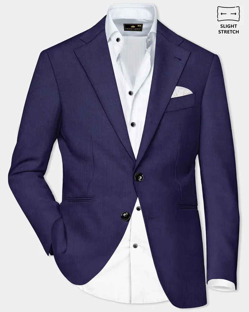 Triton-Martinique Blue Solid Wool Rich Single Breasted Slight Stretch Blazer 1