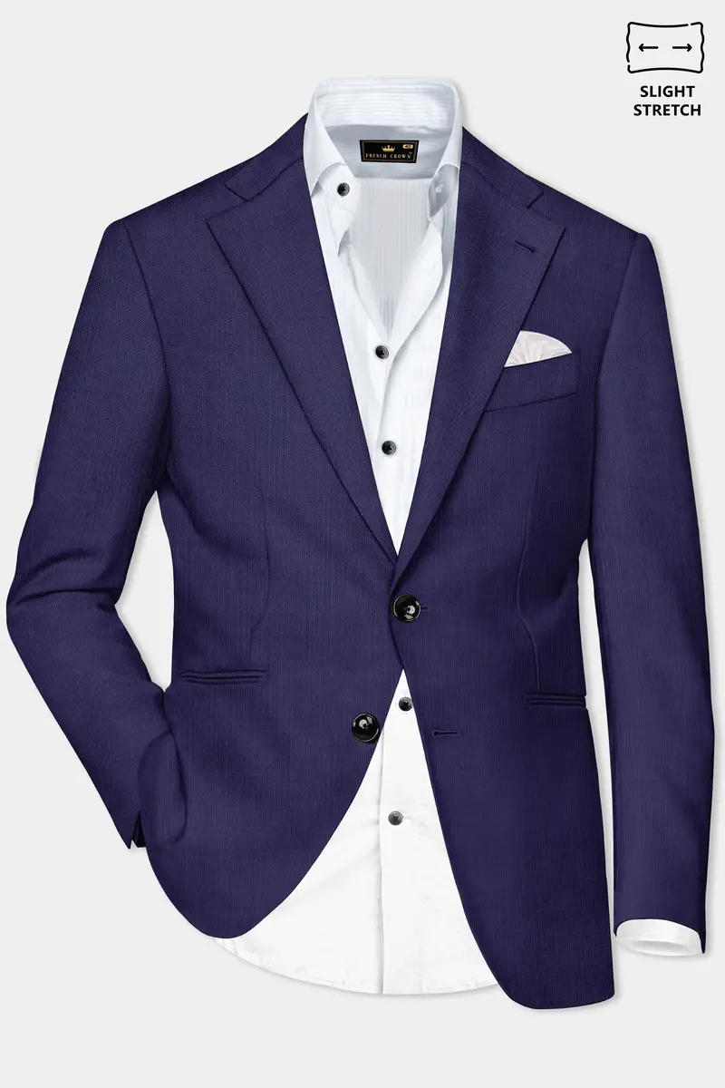 Triton-Martinique Blue Solid Wool Rich Single Breasted Slight Stretch Blazer 2