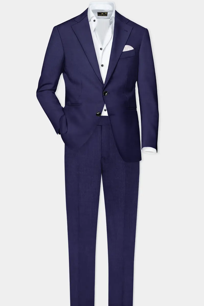Triton-Martinique Blue Solid Wool Rich Single Breasted Slight Stretch Blazer 4