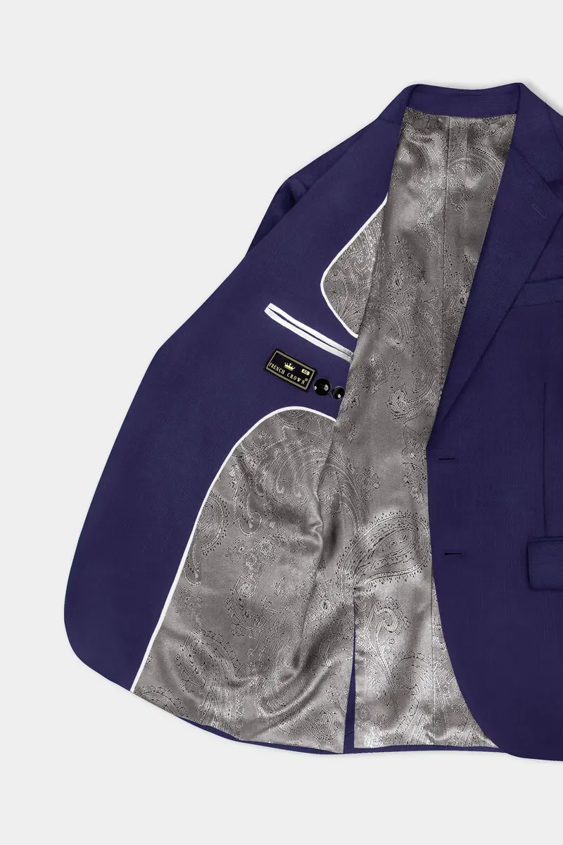 Triton-Martinique Blue Solid Wool Rich Single Breasted Slight Stretch Blazer 6