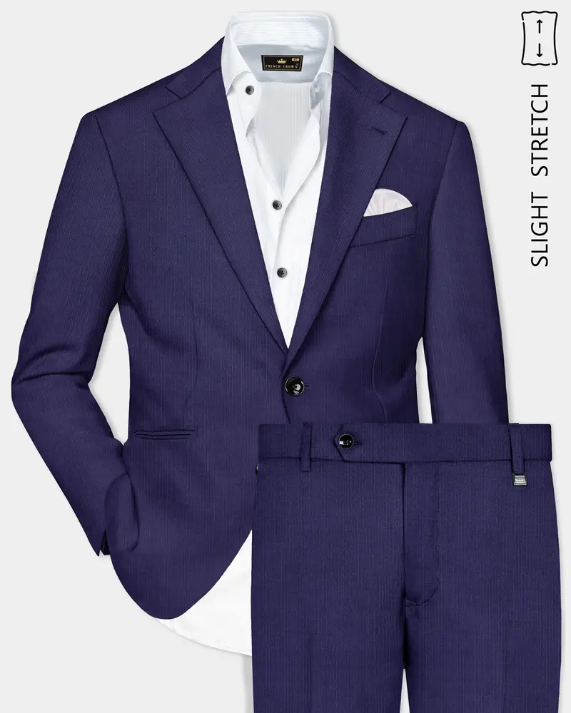 Triton-Martinique Blue Solid Wool Rich Single Breasted Slight Stretch Suit 1