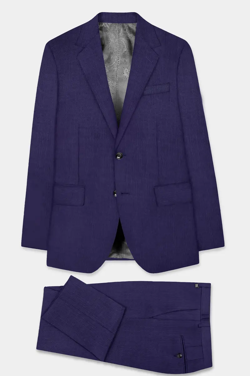 Triton-Martinique Blue Solid Wool Rich Single Breasted Slight Stretch Suit 11