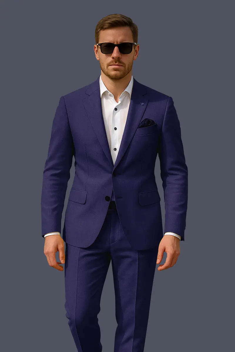 Triton-Martinique Blue Solid Wool Rich Single Breasted Slight Stretch Suit 19