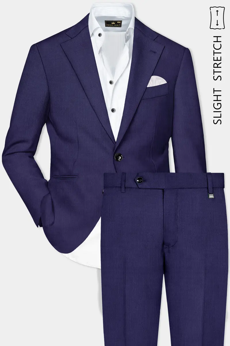 Triton-Martinique Blue Solid Wool Rich Single Breasted Slight Stretch Suit 2