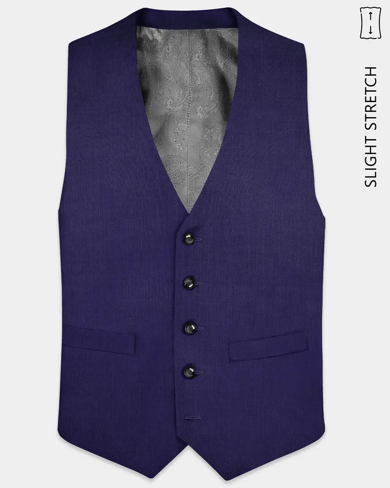 Triton-Martinique Blue Solid Wool Rich Slight Stretch Waistcoat 1