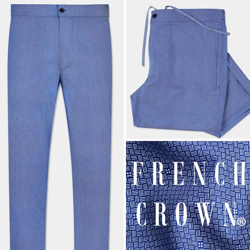 Tropaz Blue Textured Poplin Giza Cotton Lounge Pant 1