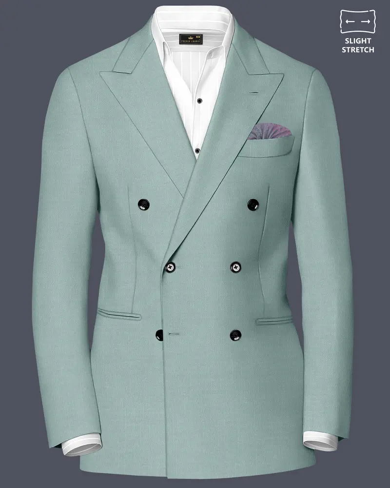 Tropic-Cadet Green Wool Rich Slight Stretch Double Breasted Blazer 1