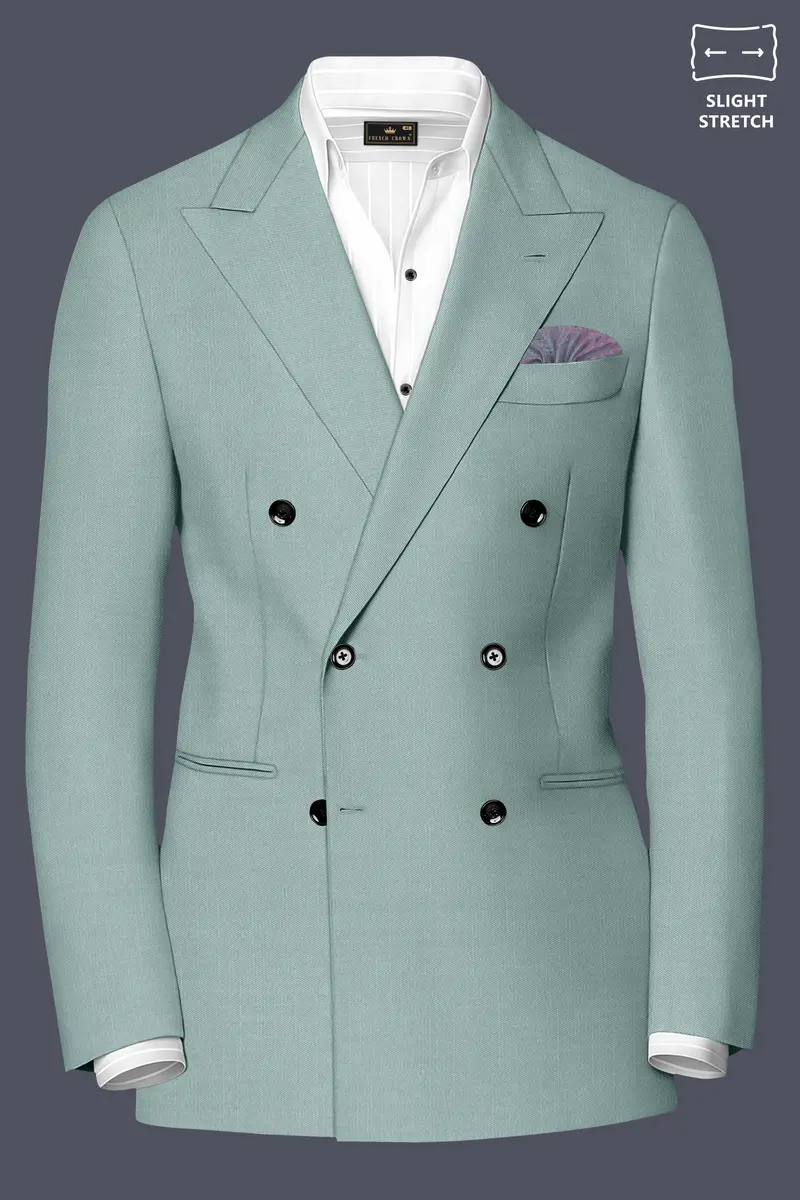 Tropic-Cadet Green Wool Rich Slight Stretch Double Breasted Blazer 2