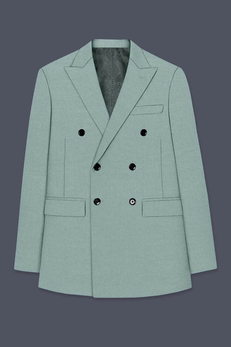 Tropic-Cadet Green Wool Rich Slight Stretch Double Breasted Blazer 7