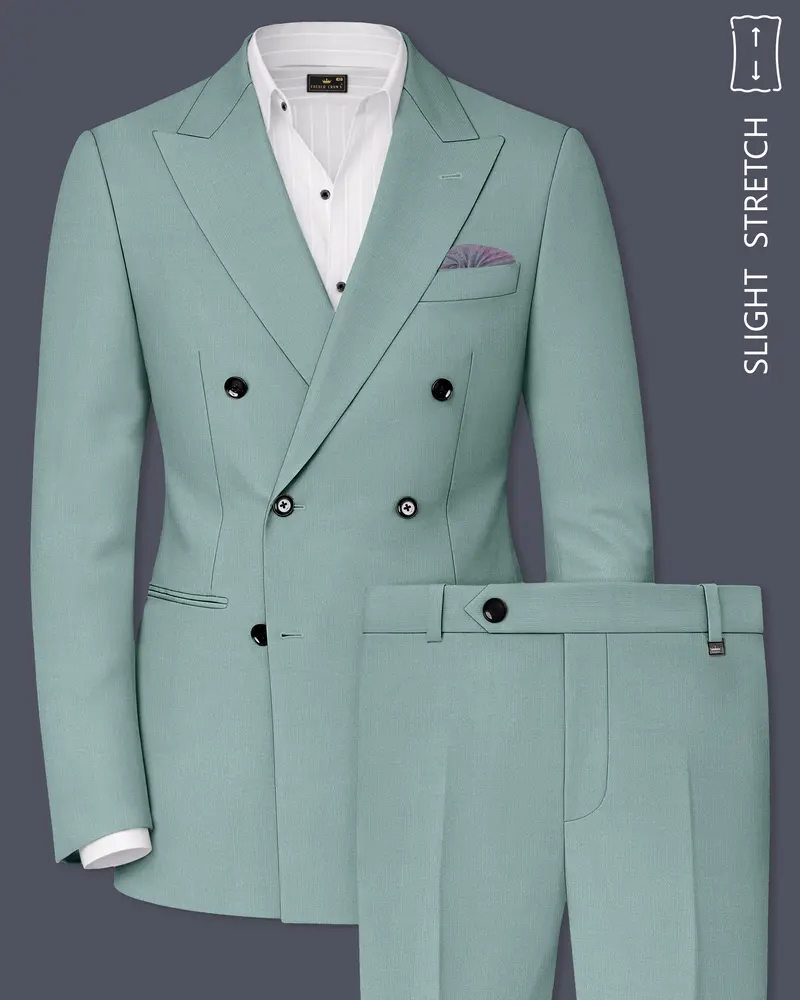 Tropic-Cadet Green Wool Rich Slight Stretch Double Breasted Suit 1