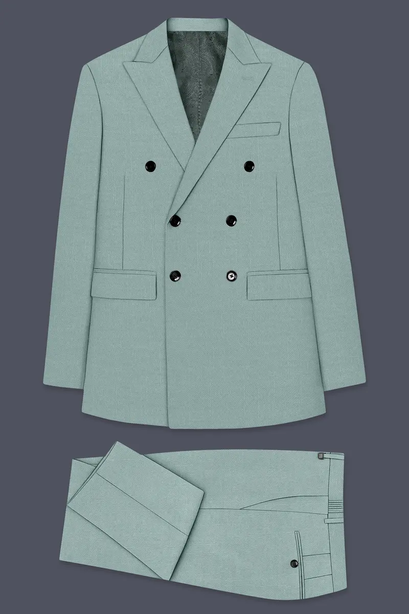 Tropic-Cadet Green Wool Rich Slight Stretch Double Breasted Suit 11