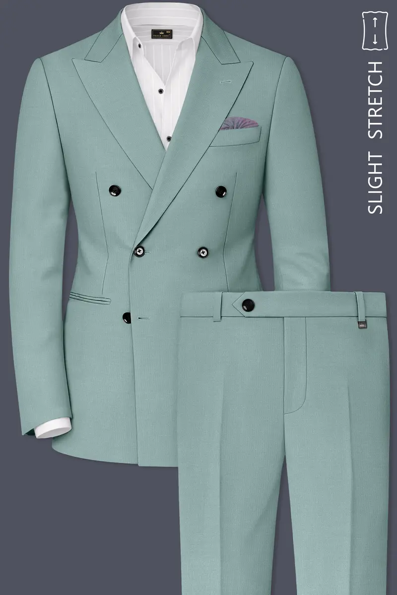 Tropic-Cadet Green Wool Rich Slight Stretch Double Breasted Suit 2