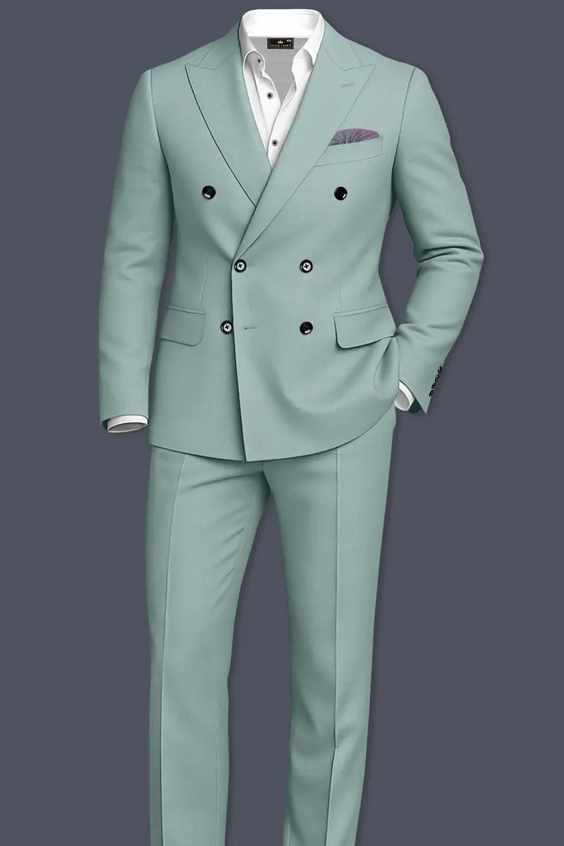 Tropic-Cadet Green Wool Rich Slight Stretch Double Breasted Suit 4