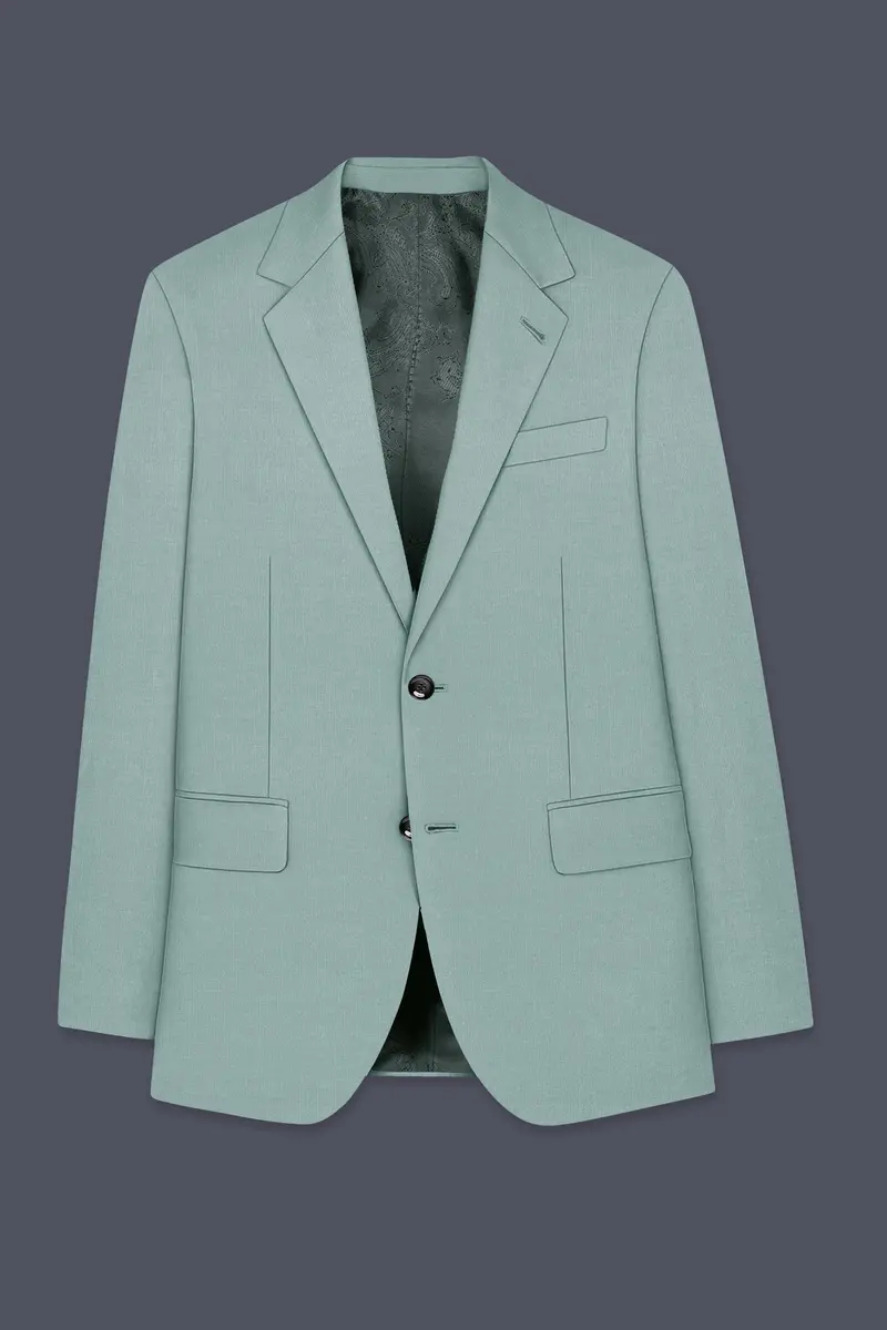 Tropic-Cadet Green Wool Rich Slight Stretch Single Breasted Blazer 8