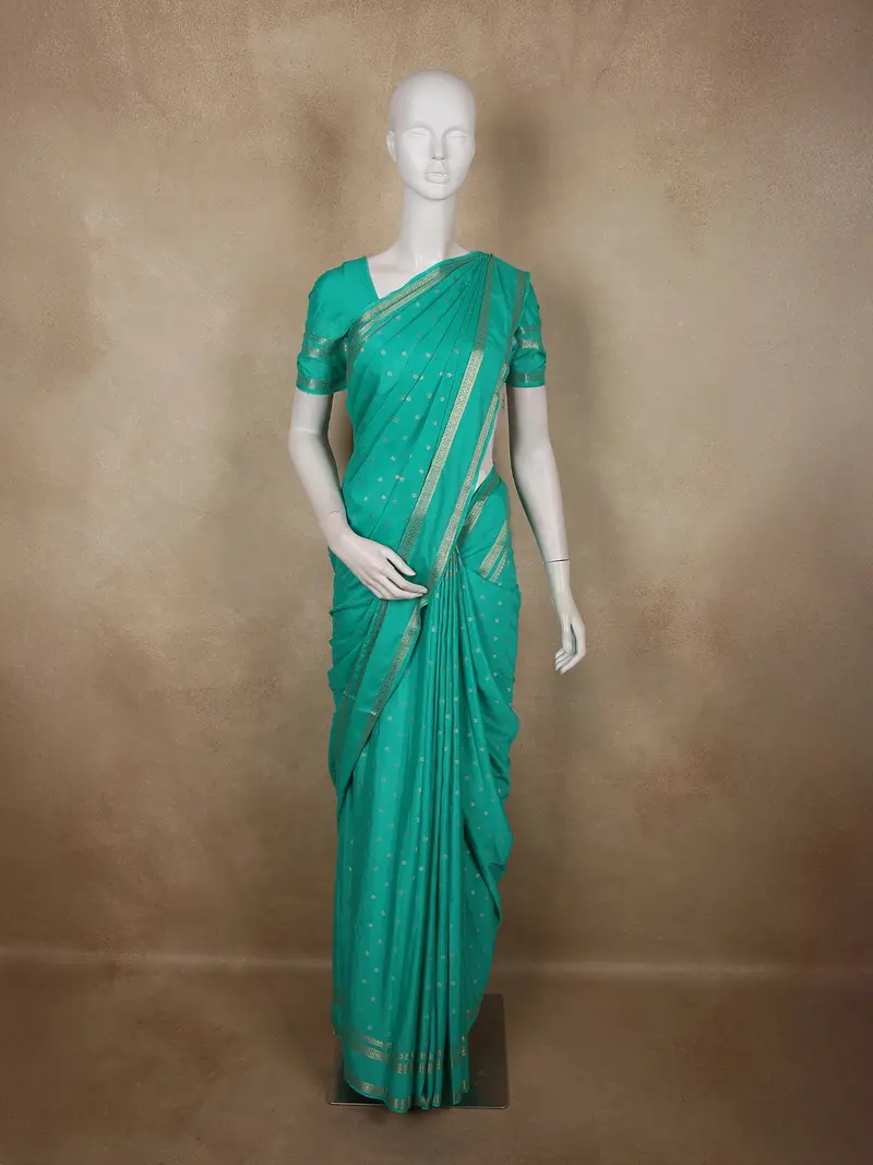 Tropical Aqua Teal Blue Butta Zari Woven Design Banarasi Saree 1
