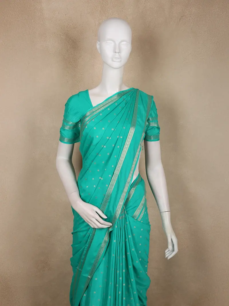 Tropical Aqua Teal Blue Butta Zari Woven Design Banarasi Saree 2