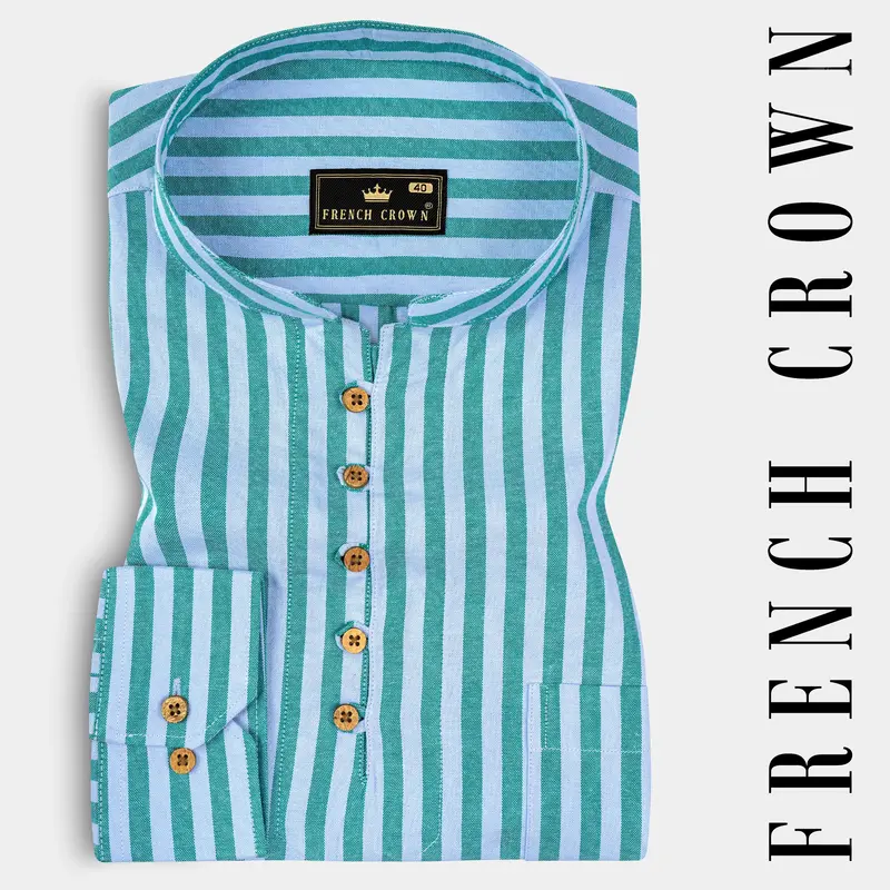 Tropical Blue And Ocean Green Striped Royal Oxford Premium Cotton Shirt 1
