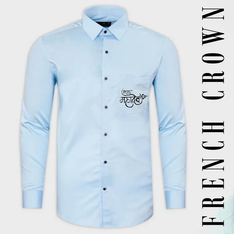 Tropical Blue Har Har Mahadev Hand Painted Super Soft Premium Cotton Designer Shirt 1