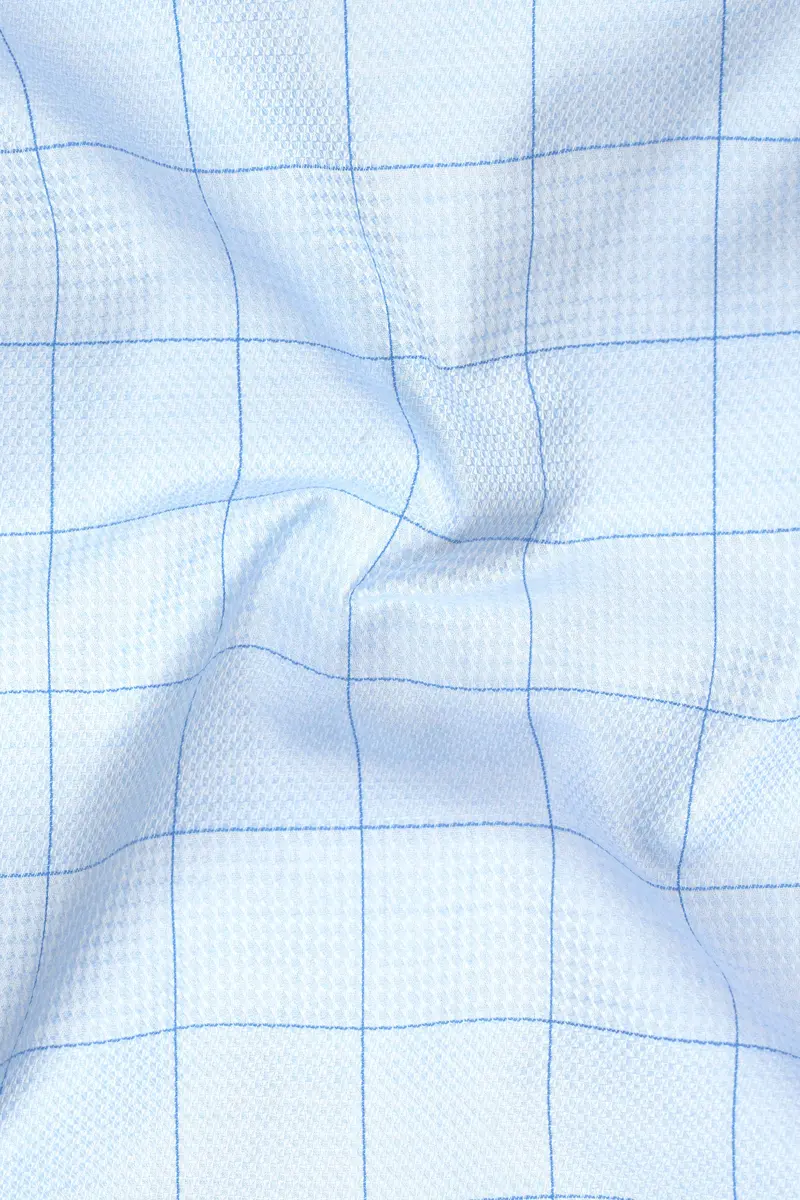 Tropical Blue Plaid Dobby Textured Premium Cotton Shirt 3
