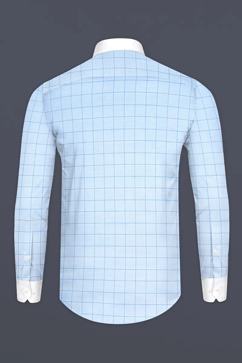 Tropical Blue Plaid Dobby Textured Premium Cotton Shirt 6