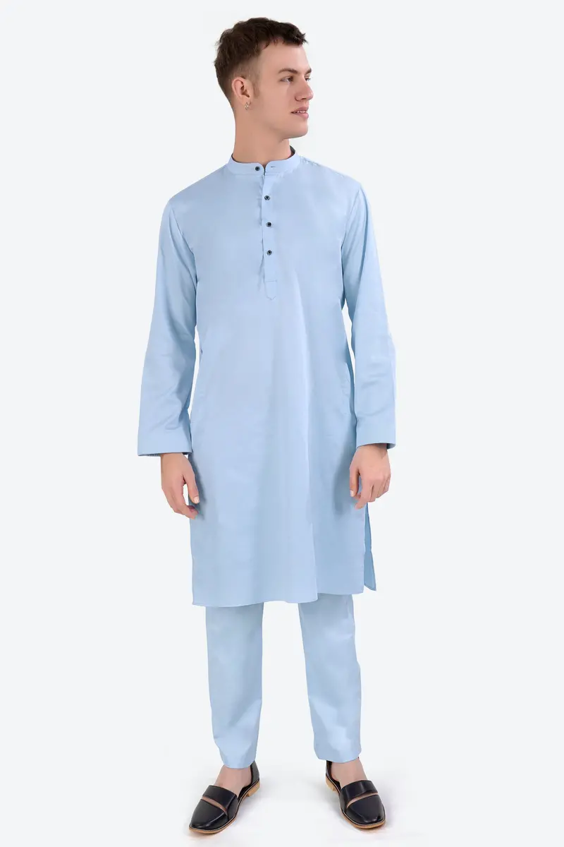 Tropical Blue Subtle Sheen Super Soft Premium Cotton Kurta Set 2