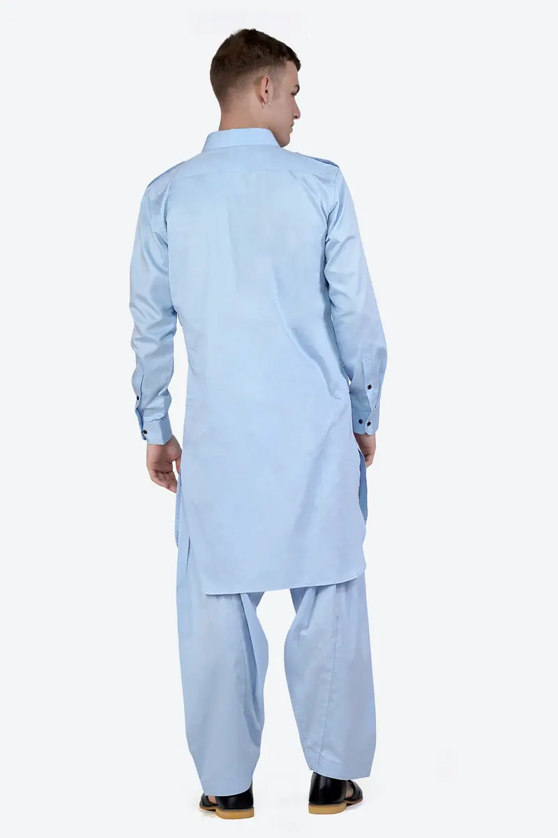 Tropical Blue Subtle Sheen Super Soft Premium Cotton Pathani Set 7