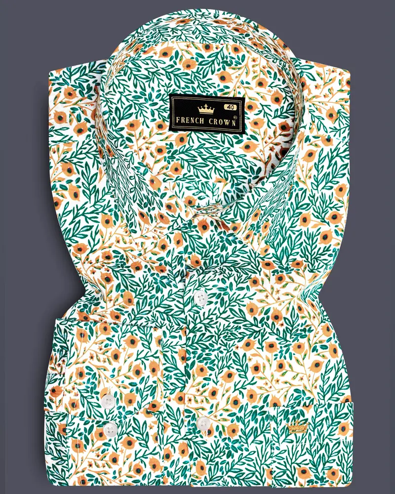 Tropical Breeze-Cyan Green With Ditsy Printed Lightweight Premium Cotton Casual Shirt 1