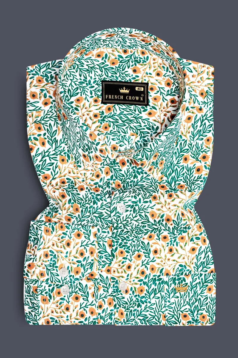 Tropical Breeze-Cyan Green With Ditsy Printed Lightweight Premium Cotton Casual Shirt 2