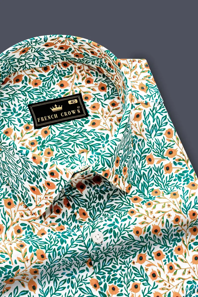 Tropical Breeze-Cyan Green With Ditsy Printed Lightweight Premium Cotton Casual Shirt 4