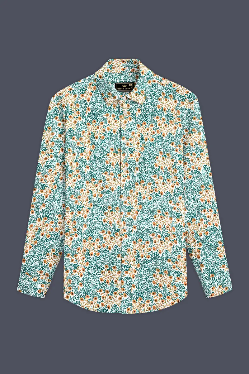 Tropical Breeze-Cyan Green With Ditsy Printed Lightweight Premium Cotton Casual Shirt 6