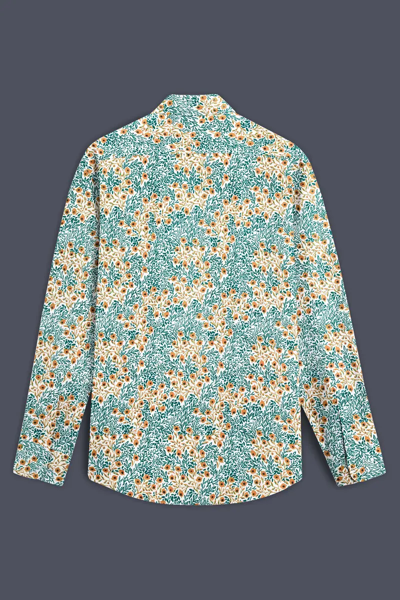 Tropical Breeze-Cyan Green With Ditsy Printed Lightweight Premium Cotton Casual Shirt 7