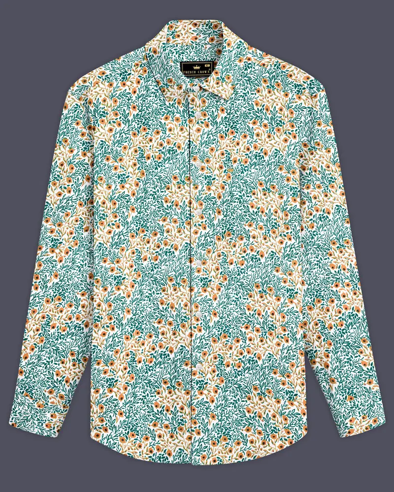 Tropical Breeze-Cyan Green With Ditsy Printed Lightweight Premium Cotton Casual Shirt 8