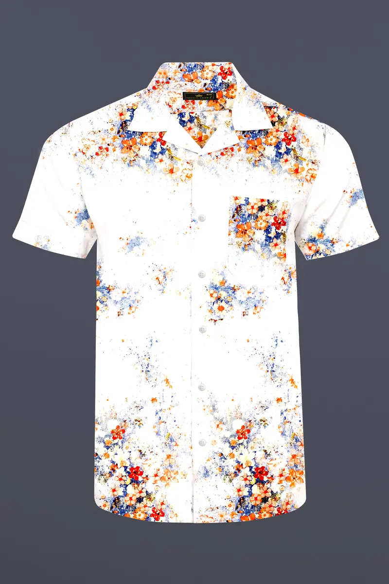 Tropical Fizz-Bright White And Faded Orange Printed Subtle Sheen Super Soft Premium Cotton Casual Shirt 2