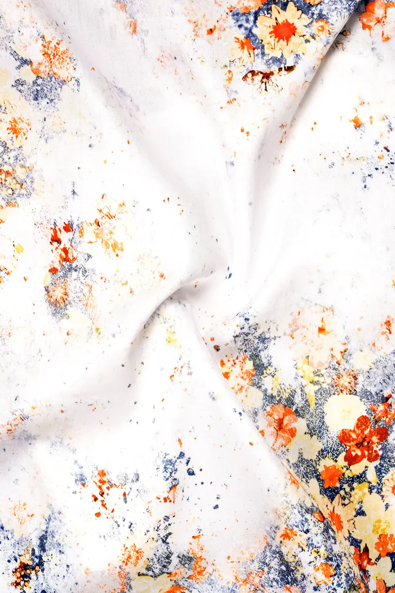 Tropical Fizz-Bright White And Faded Orange Printed Subtle Sheen Super Soft Premium Cotton Casual Shirt 3