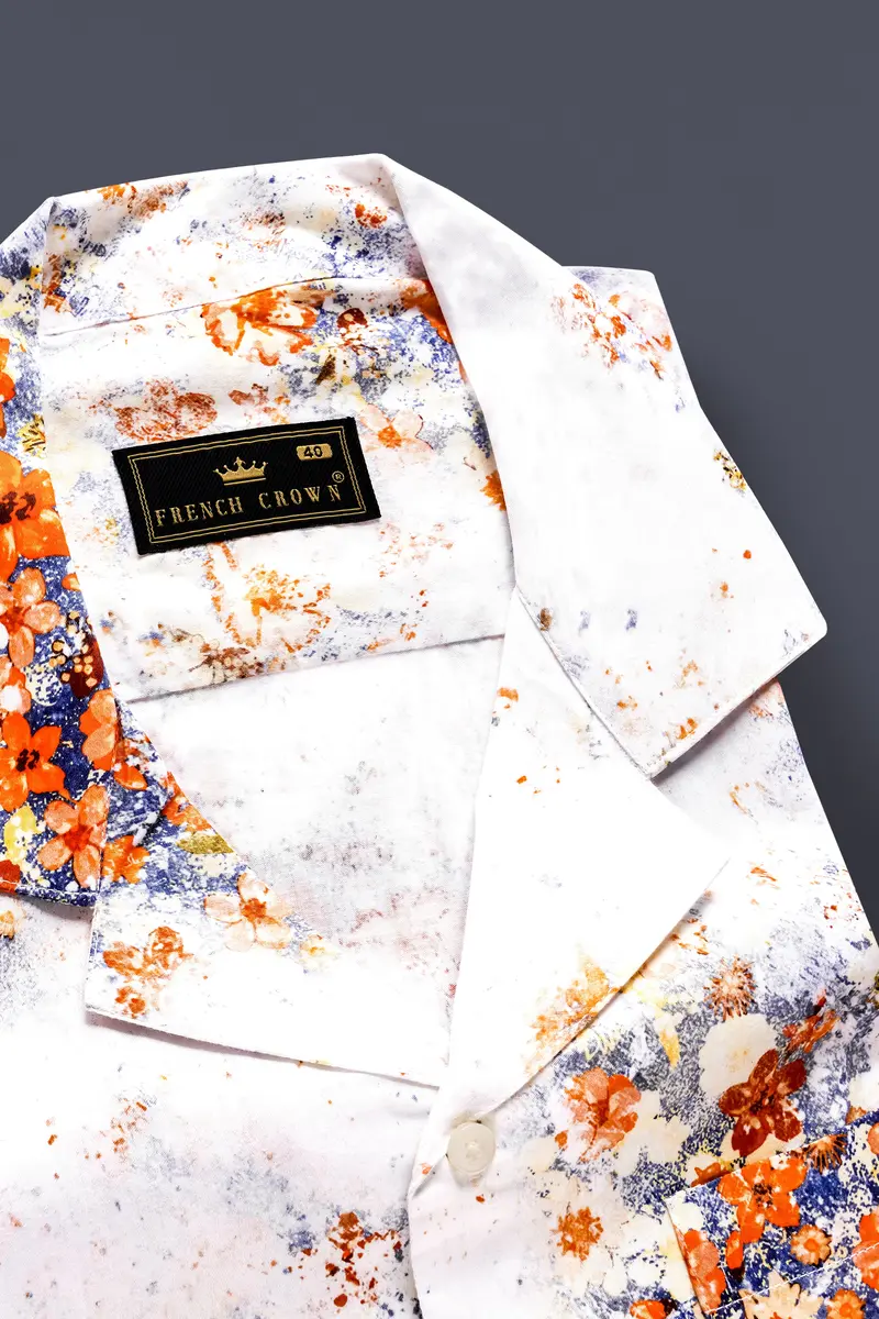 Tropical Fizz-Bright White And Faded Orange Printed Subtle Sheen Super Soft Premium Cotton Casual Shirt 4