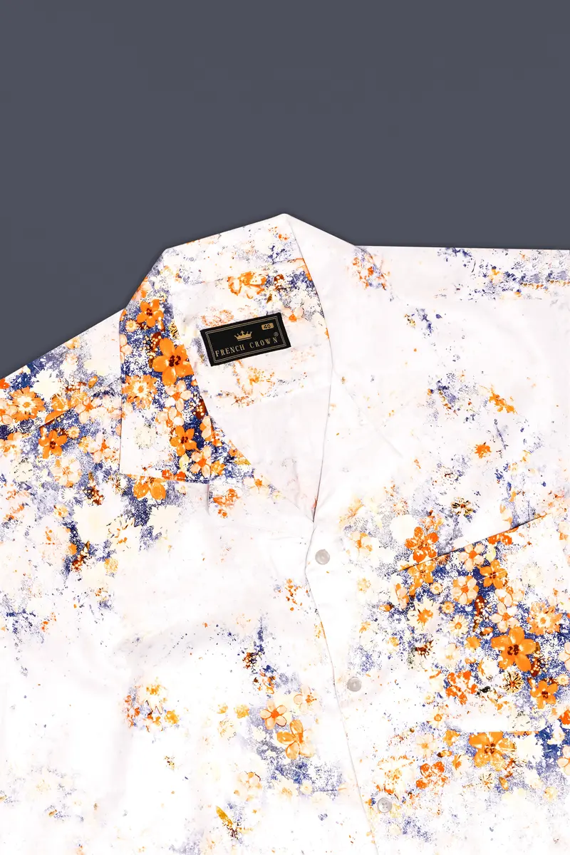 Tropical Fizz-Bright White And Faded Orange Printed Subtle Sheen Super Soft Premium Cotton Casual Shirt 6