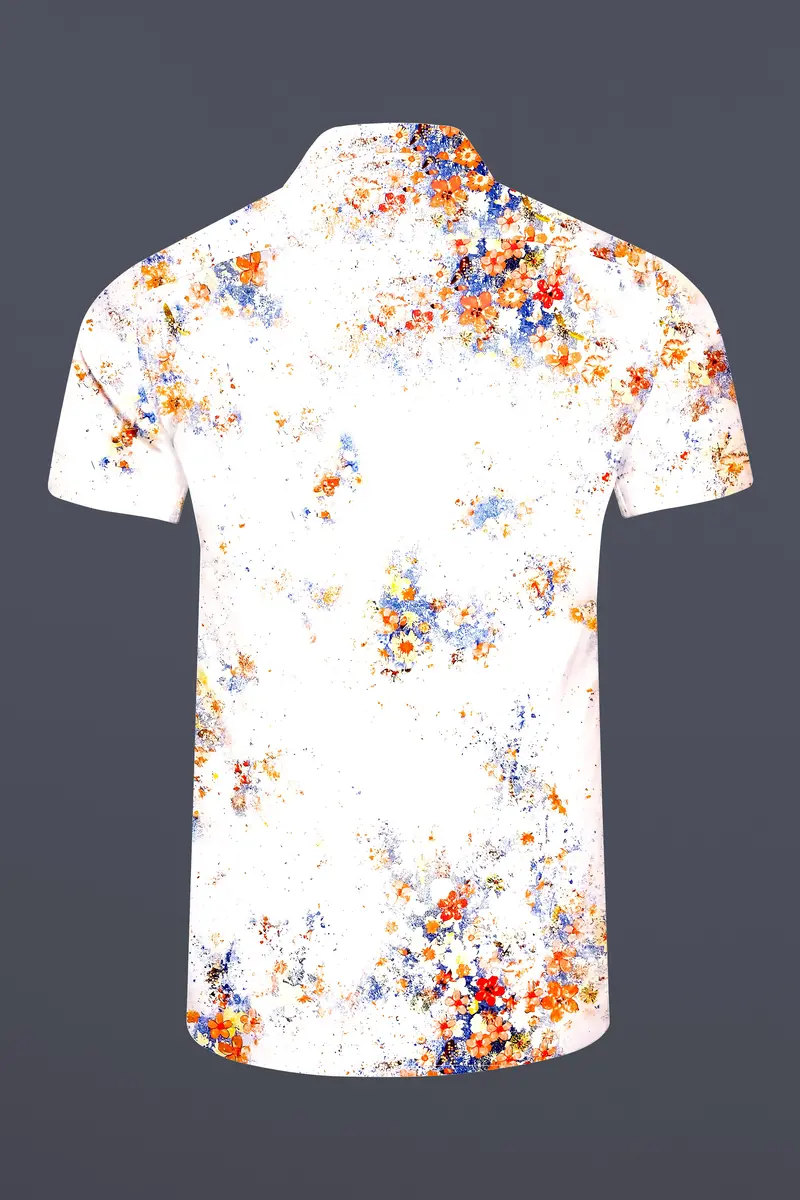 Tropical Fizz-Bright White And Faded Orange Printed Subtle Sheen Super Soft Premium Cotton Casual Shirt 7