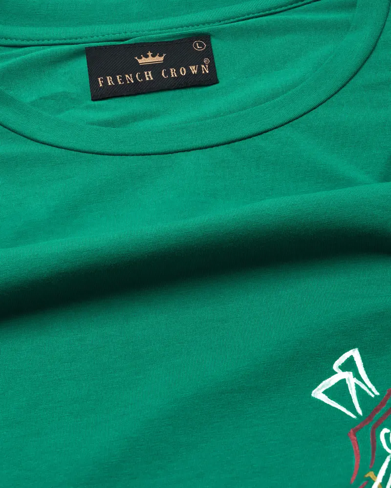 Tropical Green Hand Painted Premium Cotton T-Shirt 5