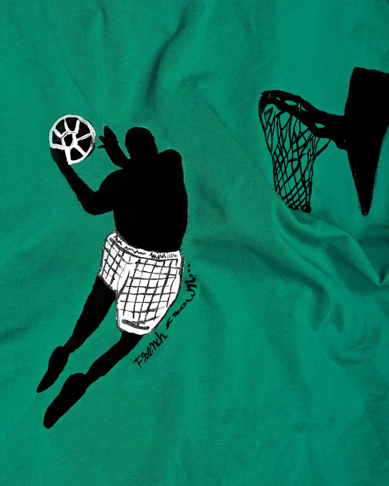 Tropical Green With Basketball Hand Painted Premium Cotton T-Shirt 3
