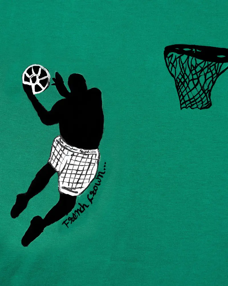 Tropical Green With Basketball Hand Painted Premium Cotton T-Shirt 4