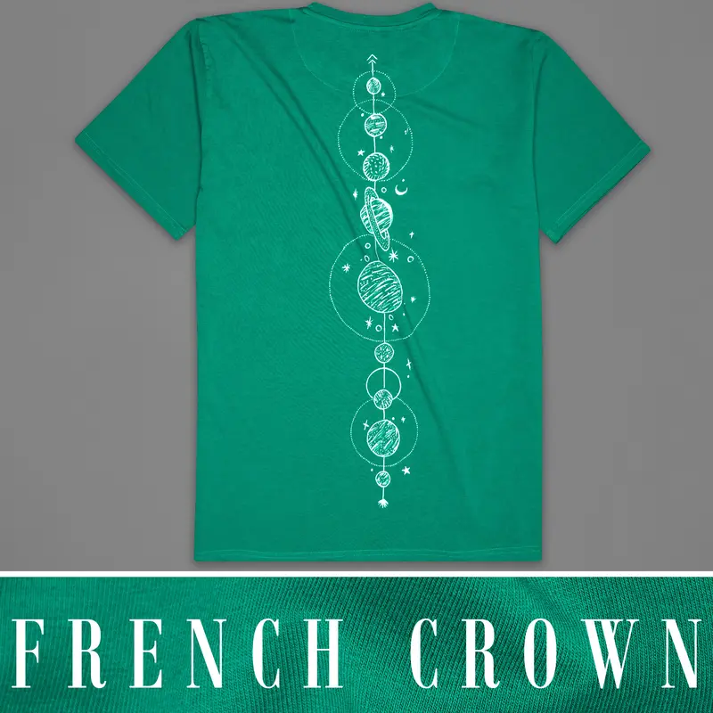 Tropical Green With Planets Hand Painted Premium Cotton T-Shirt 1