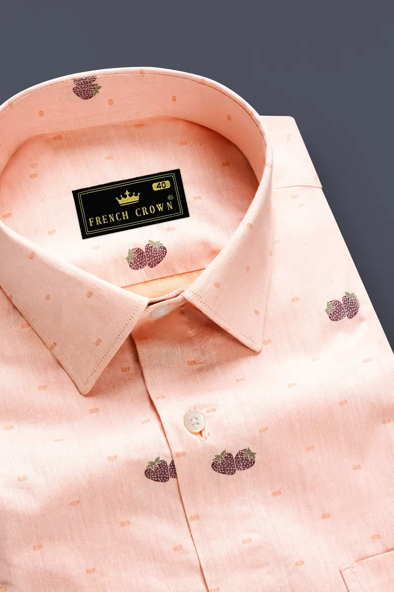 Tropical Harmony-Melon Peach Strawberry Butta Jacquard Textured Premium Cotton Dress Shirt 1