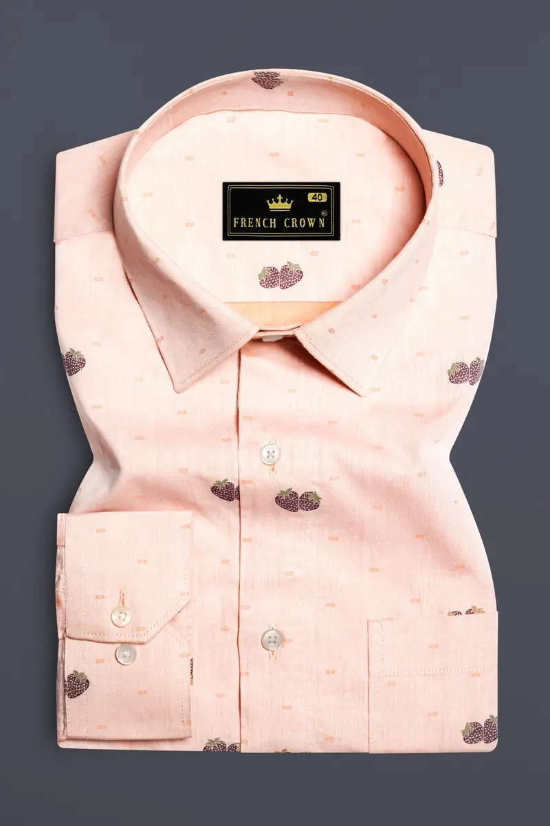 Tropical Harmony-Melon Peach Strawberry Butta Jacquard Textured Premium Cotton Dress Shirt 3